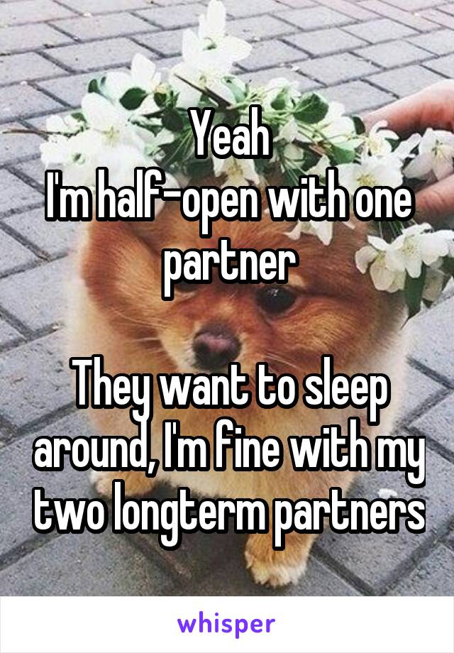 Yeah
I'm half-open with one partner

They want to sleep around, I'm fine with my two longterm partners