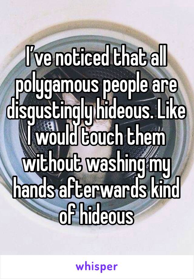 I’ve noticed that all polygamous people are disgustingly hideous. Like I would touch them without washing my hands afterwards kind of hideous