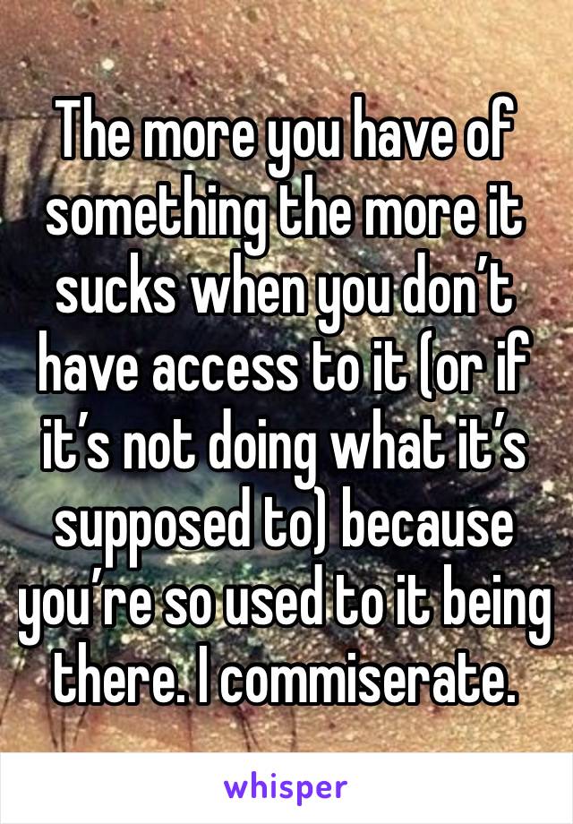 The more you have of something the more it sucks when you don’t have access to it (or if it’s not doing what it’s supposed to) because you’re so used to it being there. I commiserate.