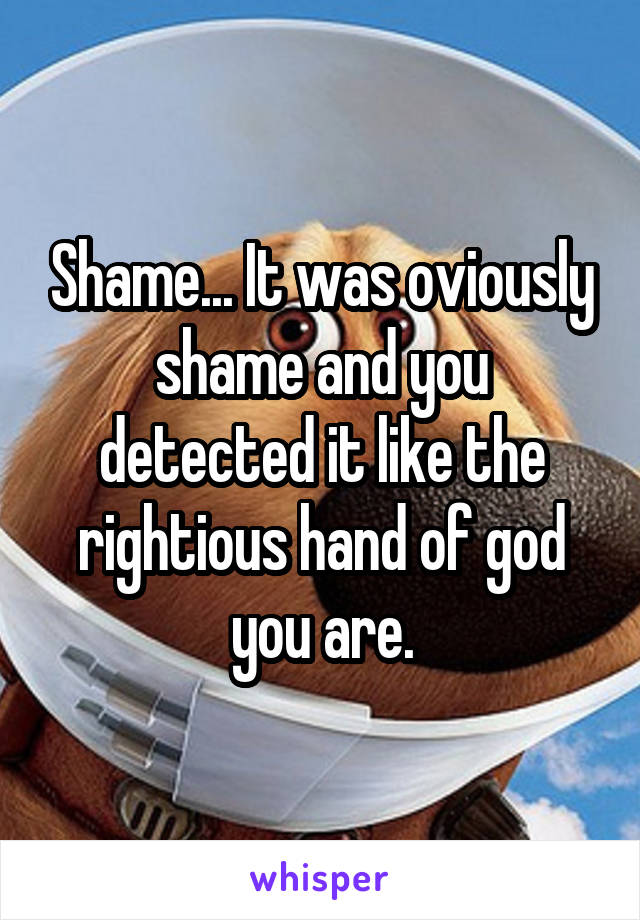 Shame... It was oviously shame and you detected it like the rightious hand of god you are.