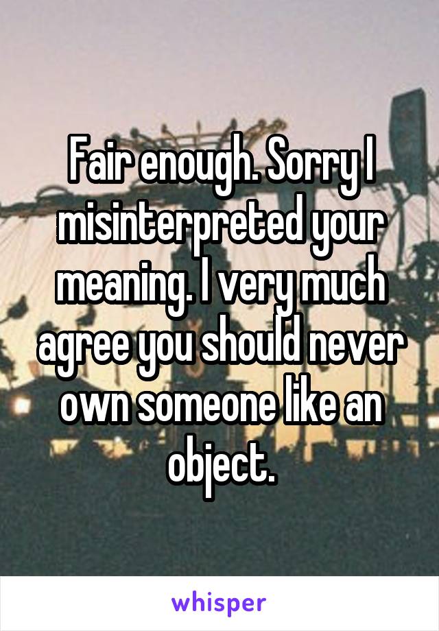 Fair enough. Sorry I misinterpreted your meaning. I very much agree you should never own someone like an object.