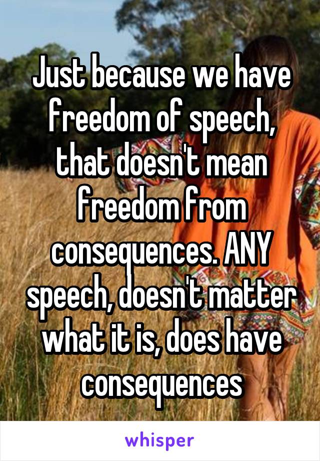 Just because we have freedom of speech, that doesn't mean freedom from consequences. ANY speech, doesn't matter what it is, does have consequences