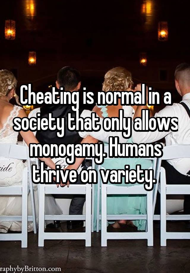 Cheating is normal in a society that only allows monogamy. Humans thrive on variety. 