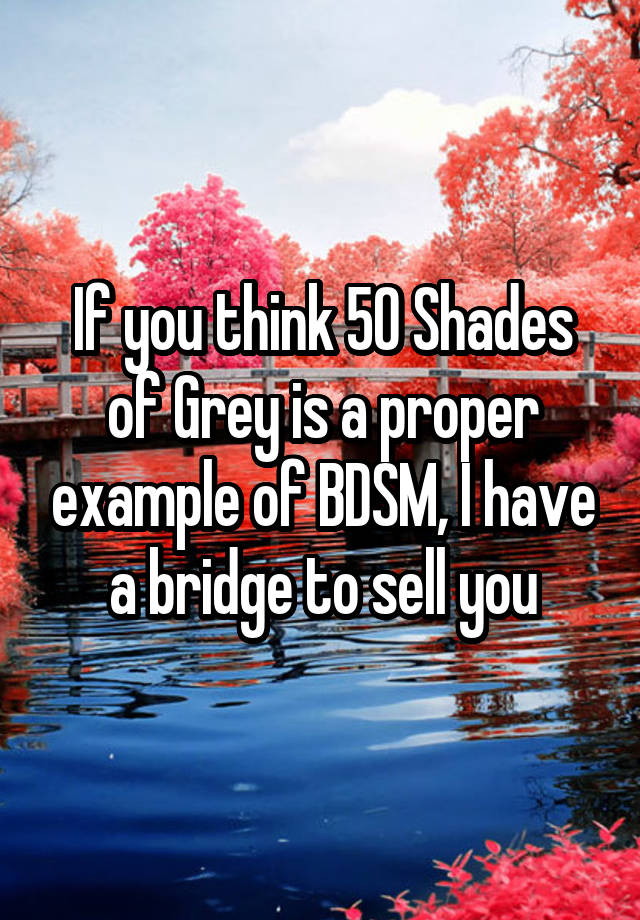 If you think 50 Shades of Grey is a proper example of BDSM, I have a bridge to sell you