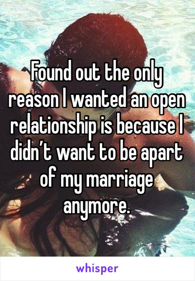 Found out the only reason I wanted an open relationship is because I didn’t want to be apart of my marriage anymore.