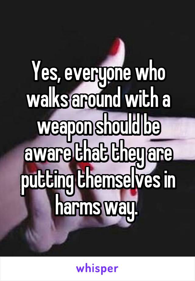Yes, everyone who walks around with a weapon should be aware that they are putting themselves in harms way. 