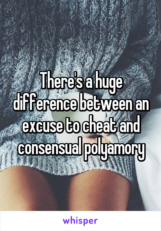 There's a huge difference between an excuse to cheat and consensual polyamory