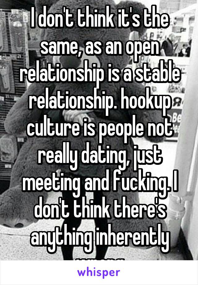 I don't think it's the same, as an open relationship is a stable relationship. hookup culture is people not really dating, just meeting and fucking. I don't think there's anything inherently wrong