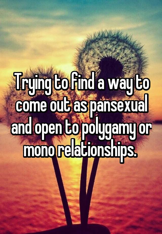 Trying to find a way to come out as pansexual and open to polygamy or mono relationships. 