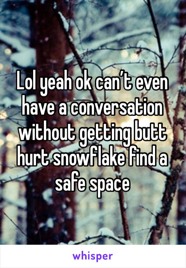 Lol yeah ok can’t even have a conversation without getting butt hurt snowflake find a safe space