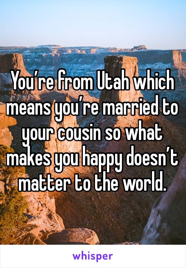 You’re from Utah which means you’re married to your cousin so what makes you happy doesn’t matter to the world.