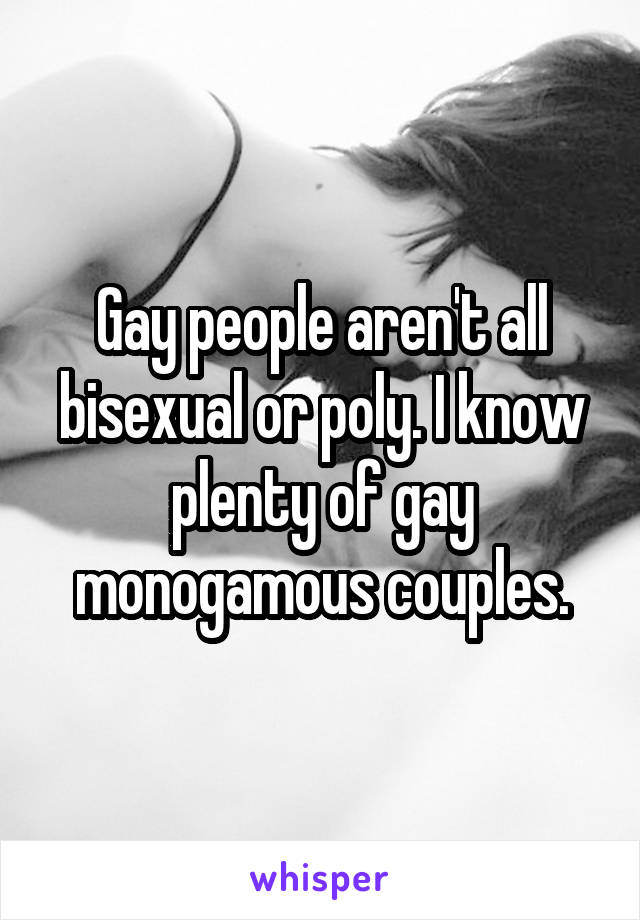 Gay people aren't all bisexual or poly. I know plenty of gay monogamous couples.