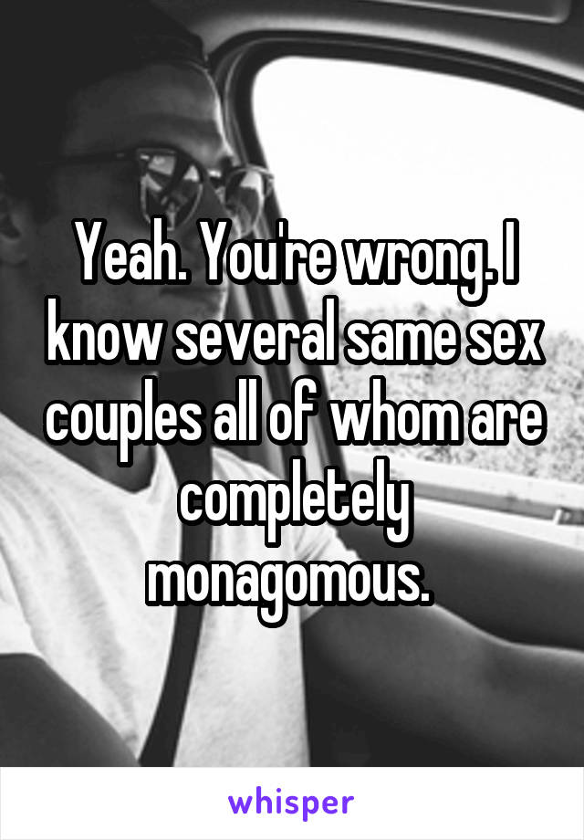 Yeah. You're wrong. I know several same sex couples all of whom are completely monagomous. 