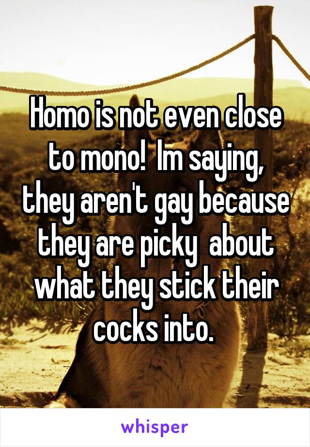 Homo is not even close to mono!  Im saying, they aren't gay because they are picky  about what they stick their cocks into. 