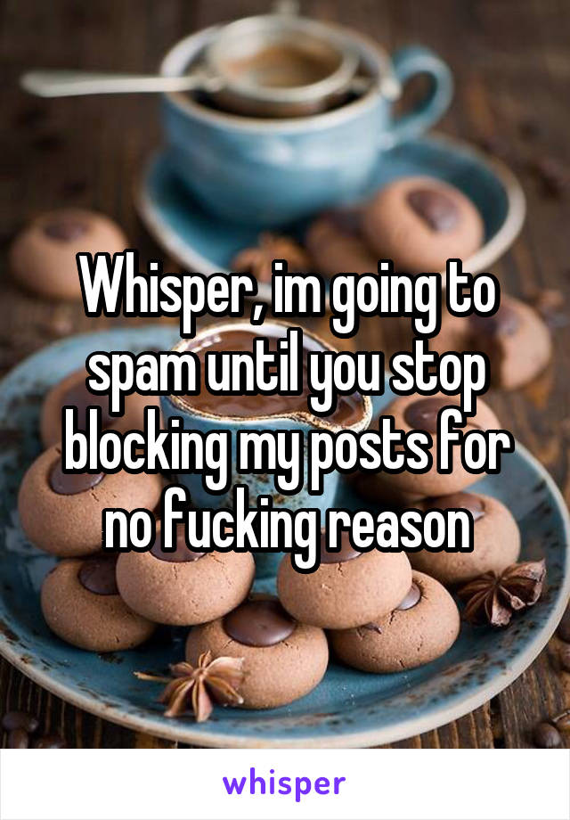 Whisper, im going to spam until you stop blocking my posts for no fucking reason