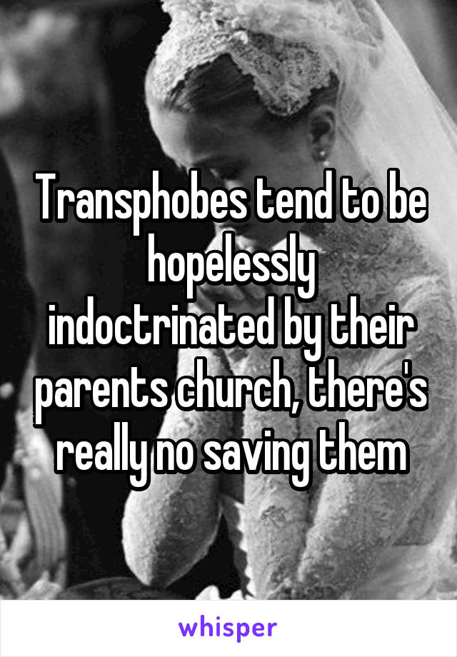 Transphobes tend to be hopelessly indoctrinated by their parents church, there's really no saving them