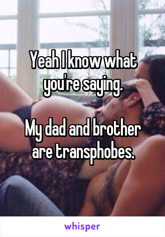 Yeah I know what you're saying.

My dad and brother are transphobes.
