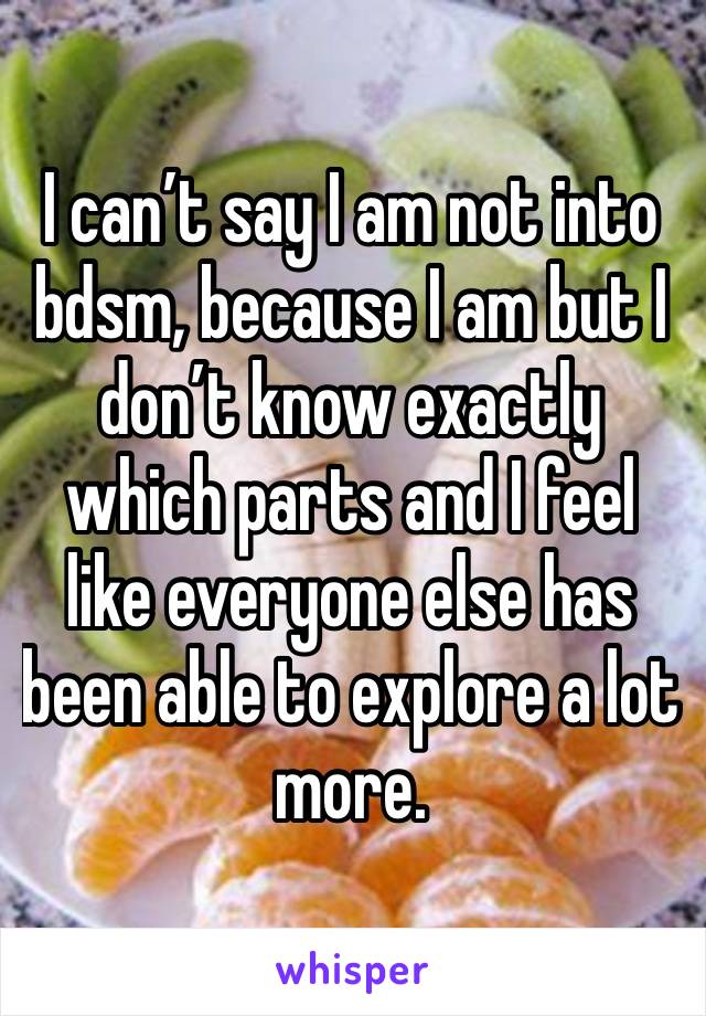 I can’t say I am not into bdsm, because I am but I don’t know exactly which parts and I feel like everyone else has been able to explore a lot more. 