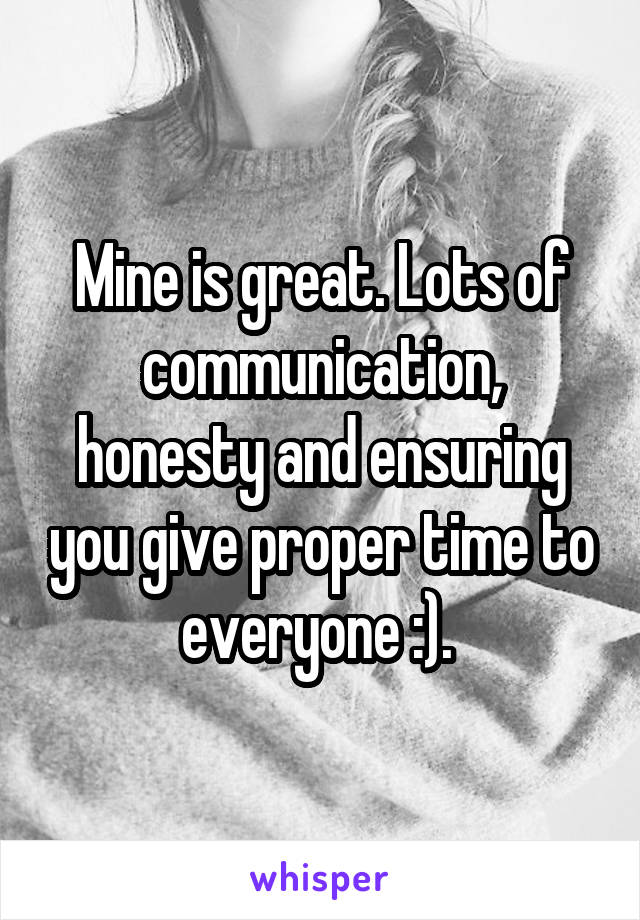 Mine is great. Lots of communication, honesty and ensuring you give proper time to everyone :). 