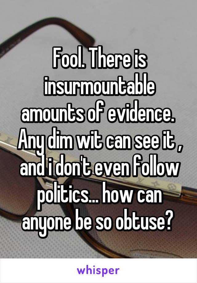 Fool. There is insurmountable amounts of evidence.  Any dim wit can see it , and i don't even follow politics... how can anyone be so obtuse? 