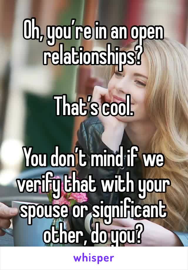 Oh, you’re in an open relationships?

That’s cool.

You don’t mind if we verify that with your spouse or significant other, do you?