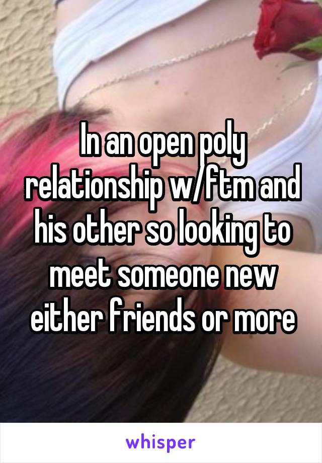 In an open poly relationship w/ftm and his other so looking to meet someone new either friends or more