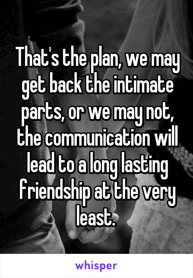 That's the plan, we may get back the intimate parts, or we may not, the communication will lead to a long lasting friendship at the very least. 