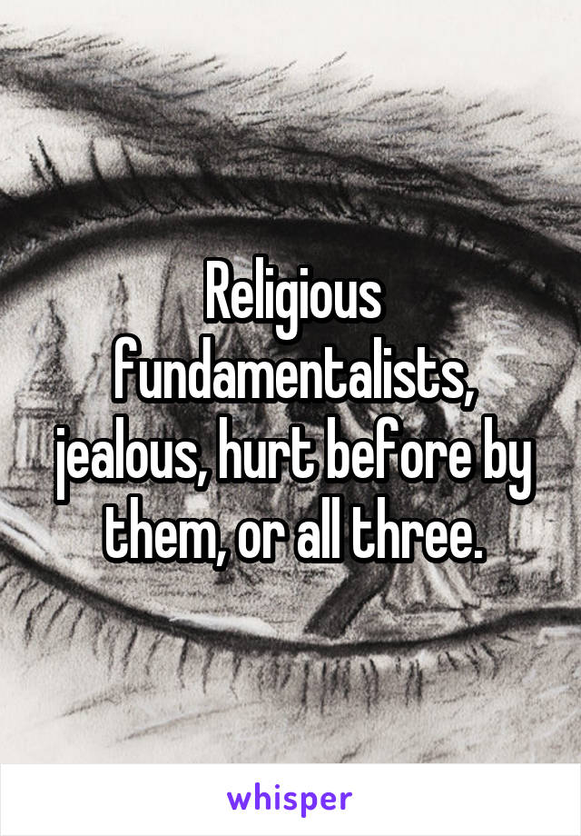 Religious fundamentalists, jealous, hurt before by them, or all three.