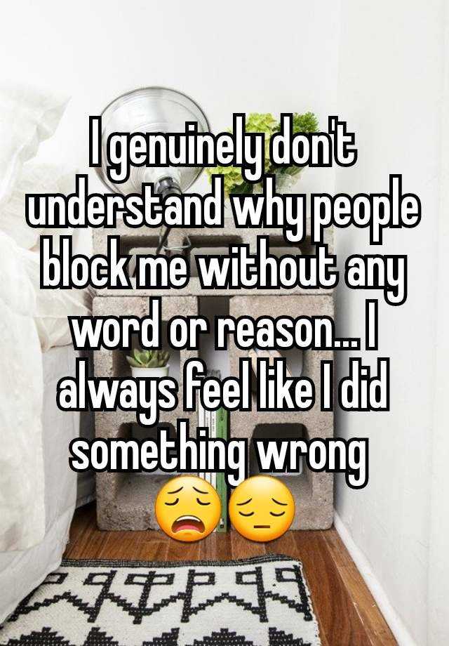 I genuinely don't understand why people block me without any word or reason... I always feel like I did something wrong 
😩😔