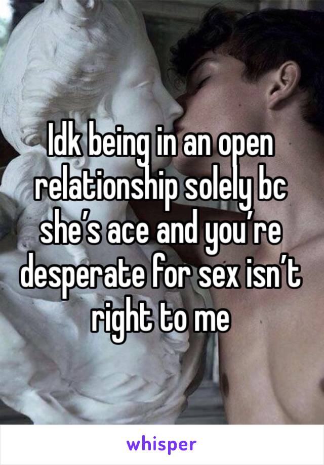 Idk being in an open relationship solely bc she’s ace and you’re desperate for sex isn’t right to me 