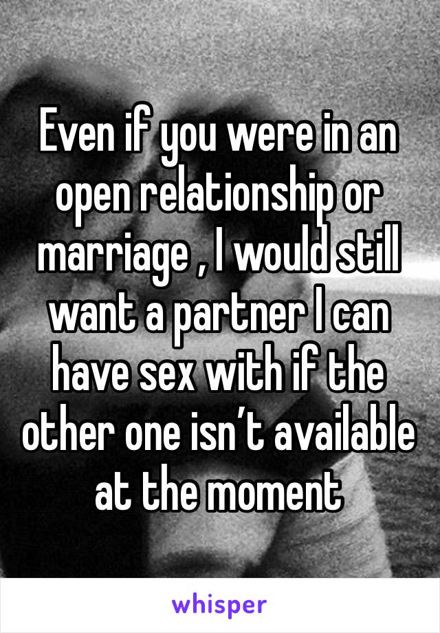 Even if you were in an open relationship or marriage , I would still want a partner I can have sex with if the other one isn’t available at the moment 