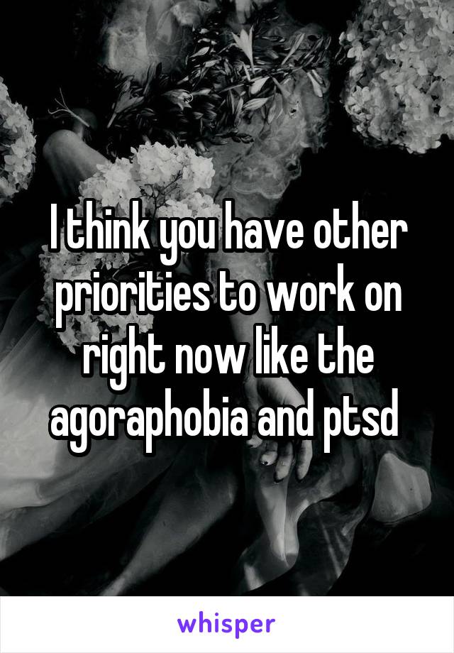 I think you have other priorities to work on right now like the agoraphobia and ptsd 