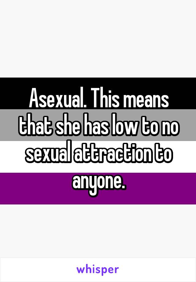 Asexual. This means that she has low to no sexual attraction to anyone.