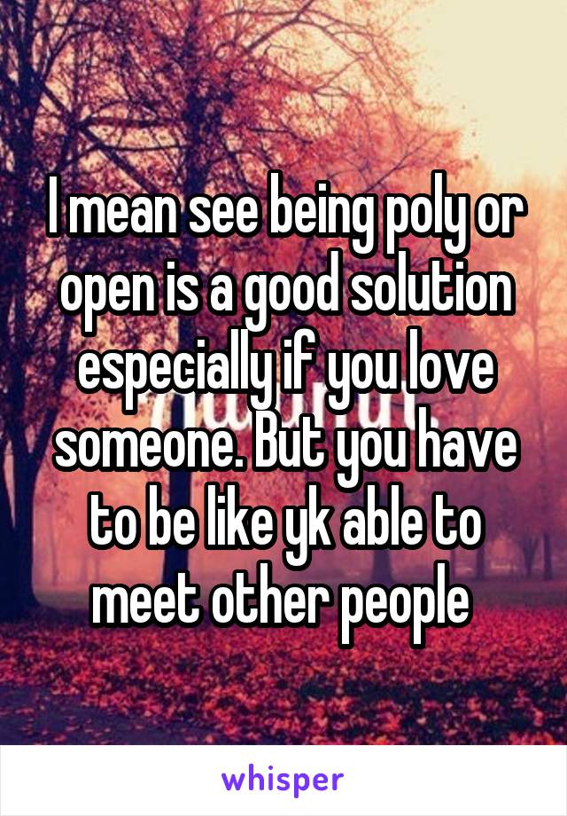 I mean see being poly or open is a good solution especially if you love someone. But you have to be like yk able to meet other people 