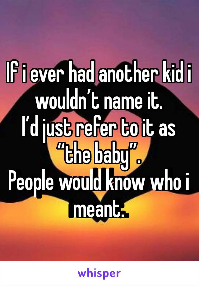 If i ever had another kid i wouldn’t name it.
I’d just refer to it as “the baby”. 
People would know who i meant.