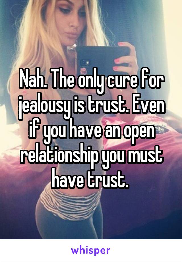 Nah. The only cure for jealousy is trust. Even if you have an open relationship you must have trust. 