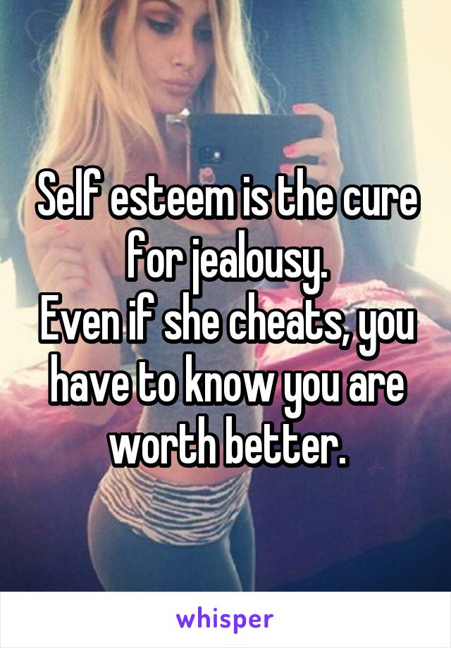 Self esteem is the cure for jealousy.
Even if she cheats, you have to know you are worth better.