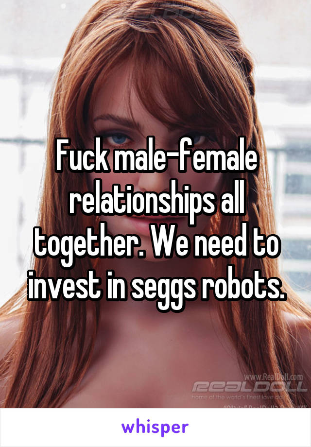 Fuck male-female relationships all together. We need to invest in seggs robots.