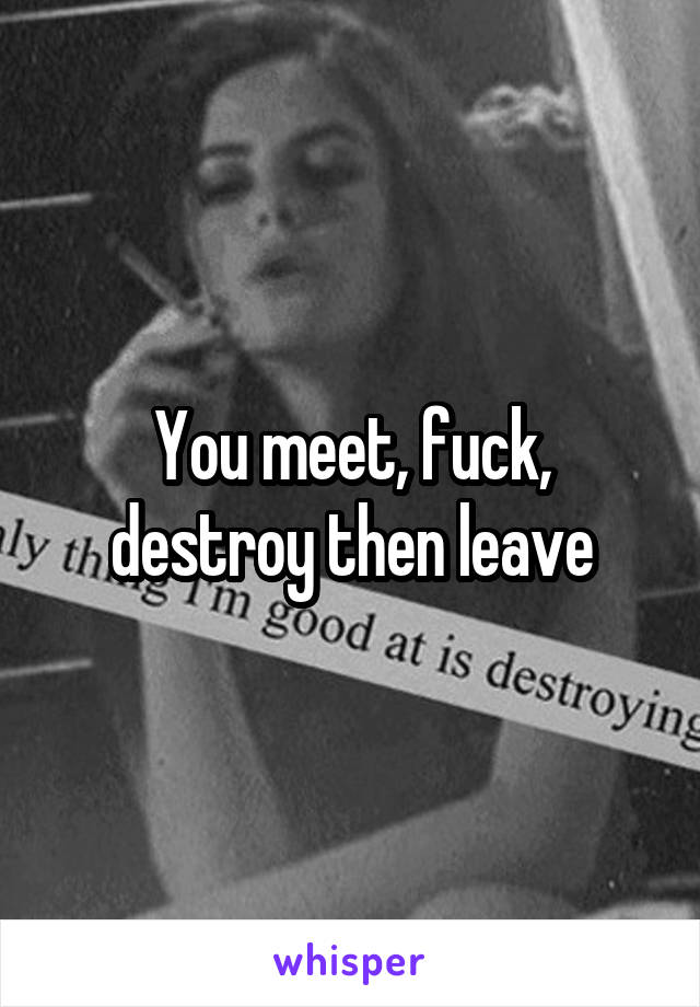 You meet, fuck, destroy then leave