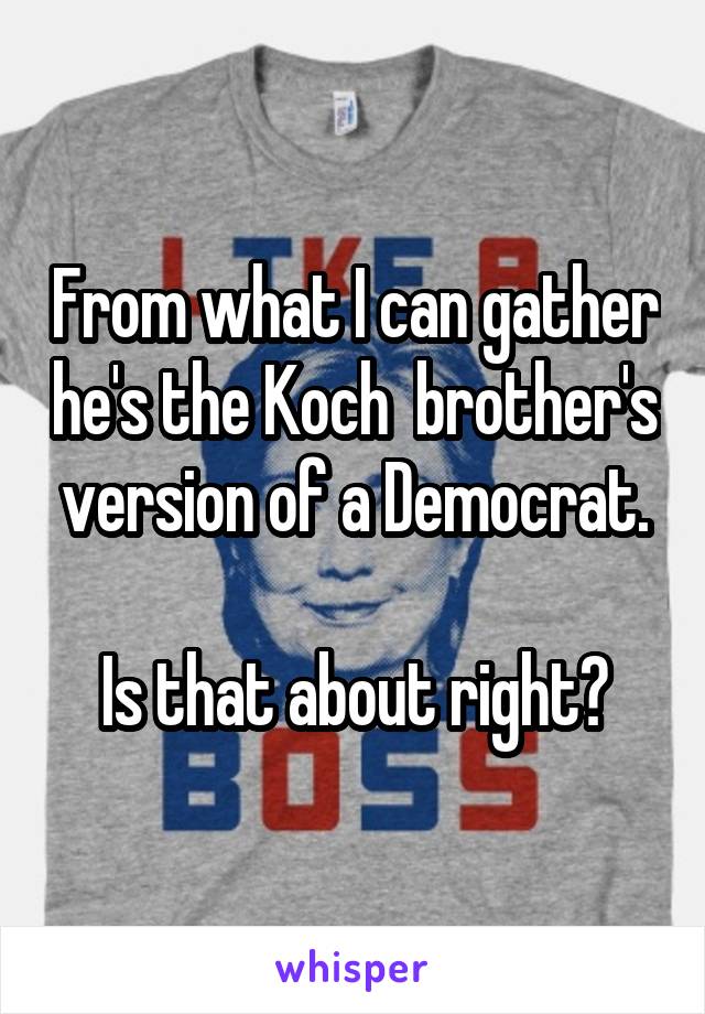 From what I can gather he's the Koch  brother's version of a Democrat.

Is that about right?