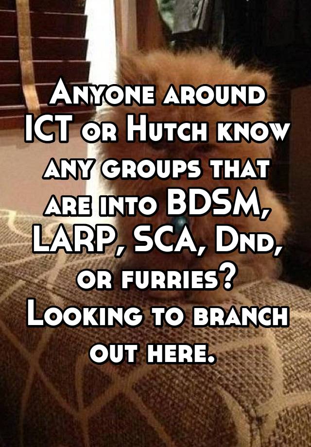 Anyone around ICT or Hutch know any groups that are into BDSM, LARP, SCA, Dnd, or furries? Looking to branch out here. 