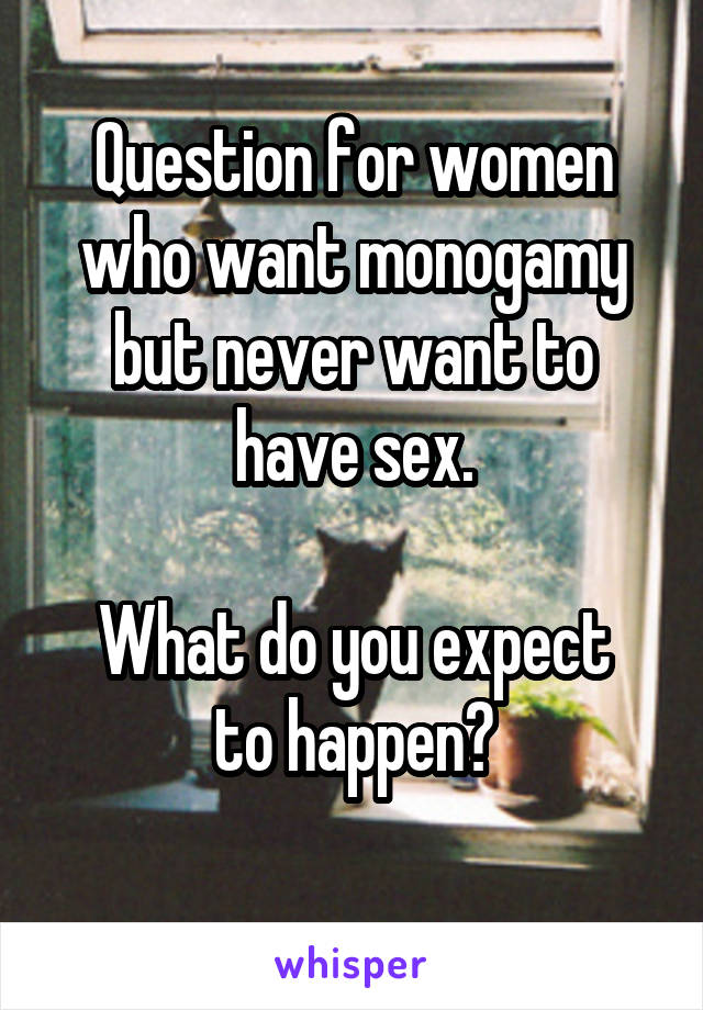 Question for women who want monogamy but never want to have sex.

What do you expect to happen?
