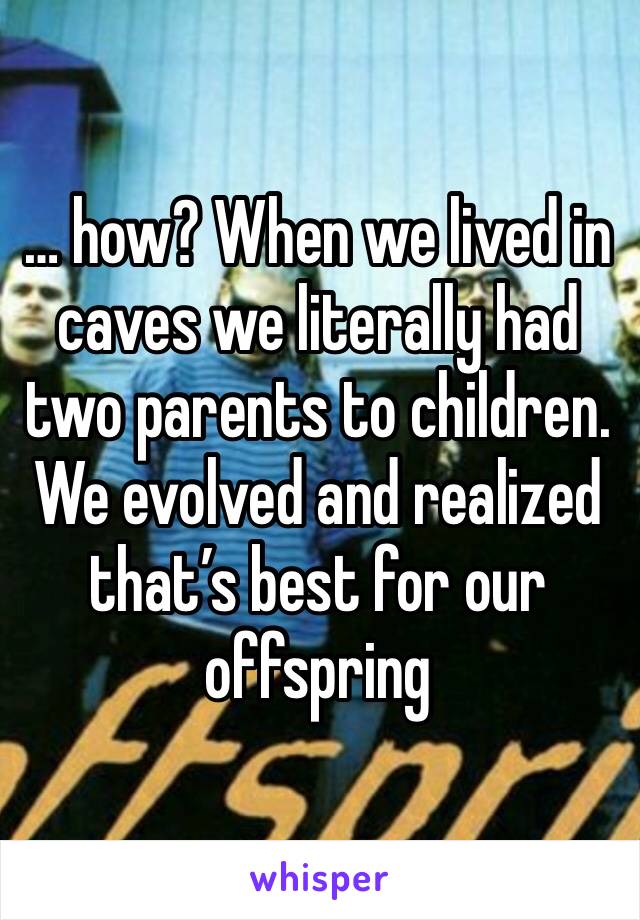 … how? When we lived in caves we literally had two parents to children. We evolved and realized that’s best for our offspring  