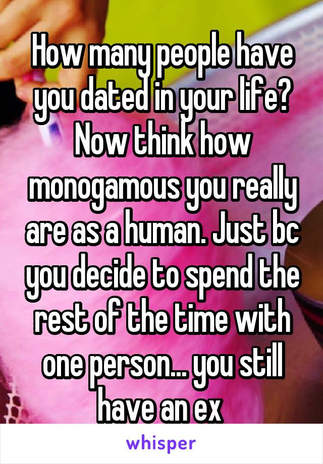 How many people have you dated in your life? Now think how monogamous you really are as a human. Just bc you decide to spend the rest of the time with one person... you still have an ex 