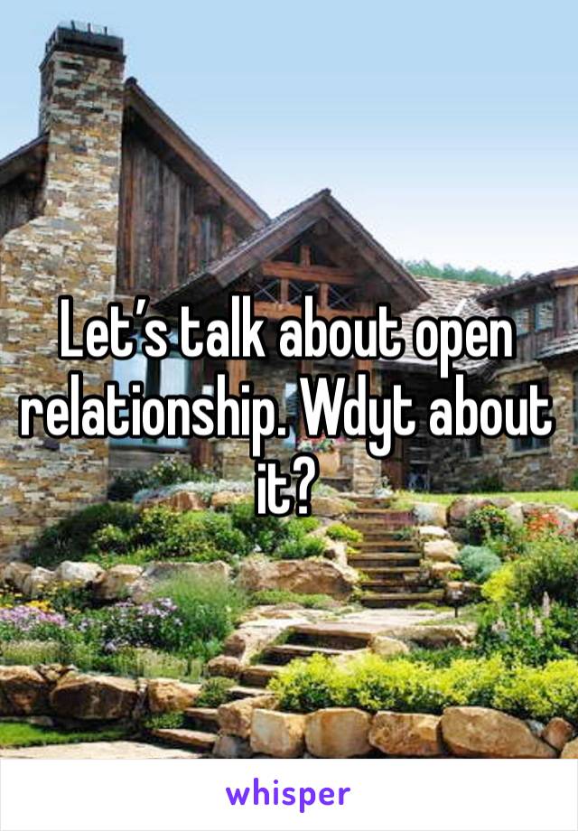 Let’s talk about open relationship. Wdyt about it?