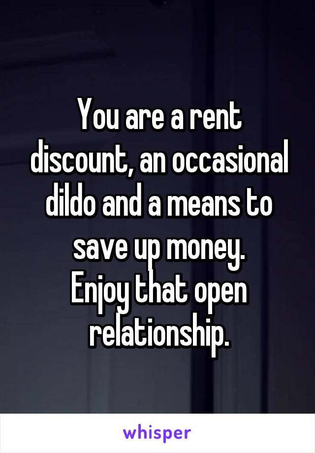 You are a rent discount, an occasional dildo and a means to save up money.
Enjoy that open relationship.