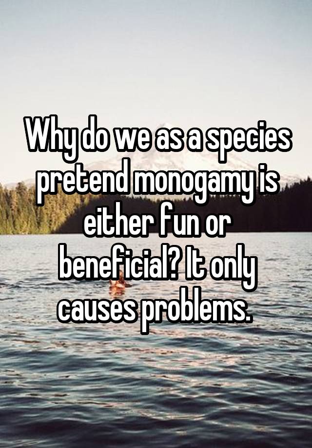 Why do we as a species pretend monogamy is either fun or beneficial? It only causes problems. 