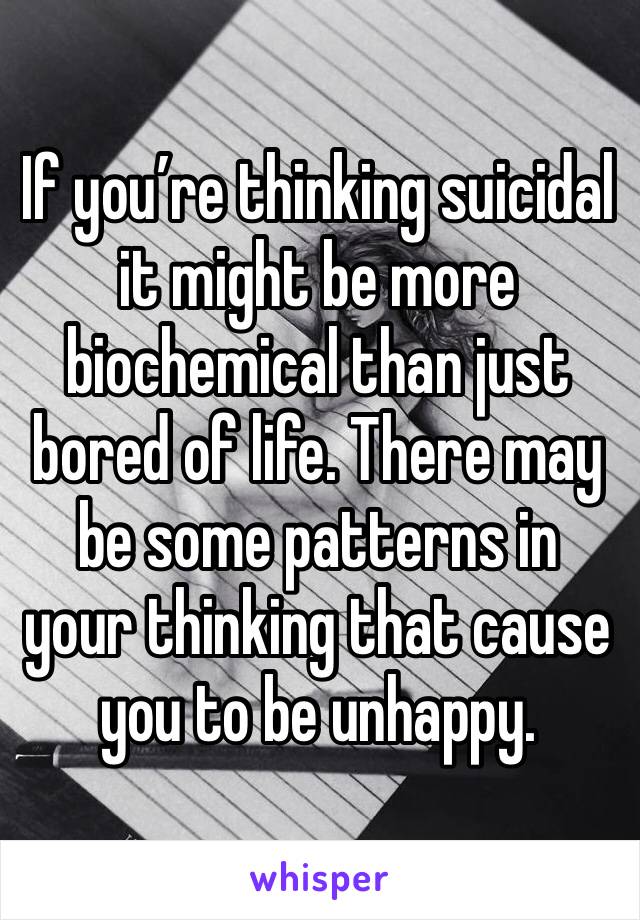 If you’re thinking suicidal it might be more biochemical than just bored of life. There may be some patterns in your thinking that cause you to be unhappy. 