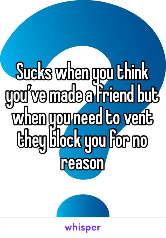 Sucks when you think you’ve made a friend but when you need to vent they block you for no reason