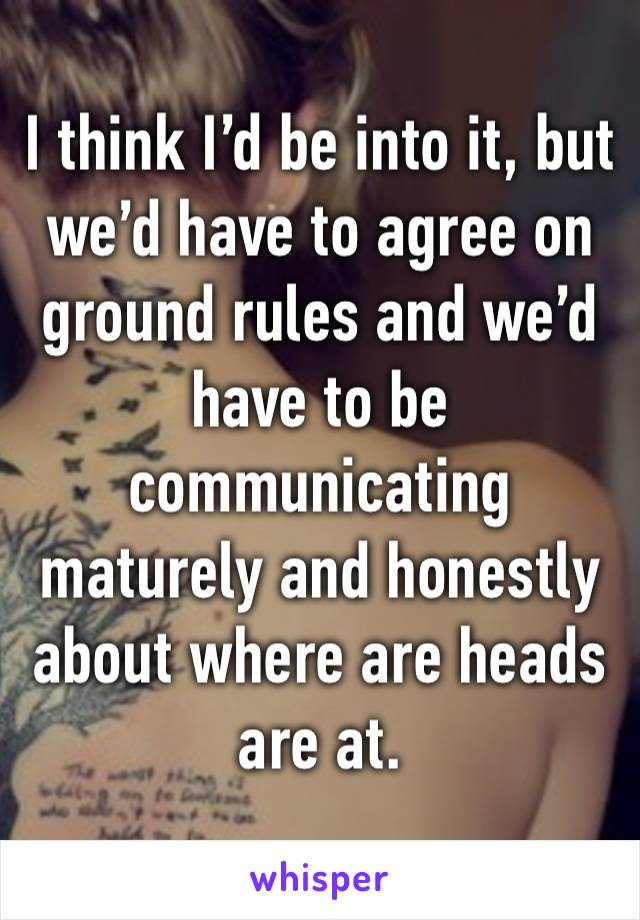 I think I’d be into it, but we’d have to agree on ground rules and we’d have to be communicating maturely and honestly about where are heads are at.